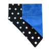 black polka dot dog bandan with blue background