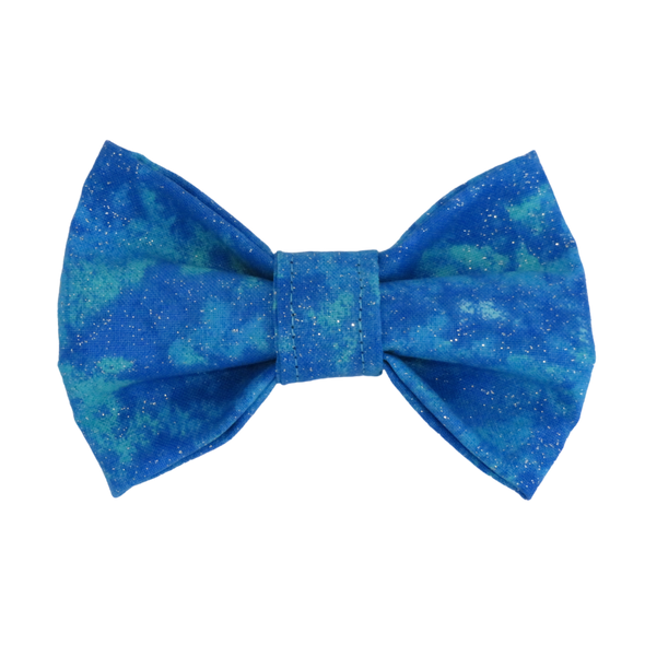 Turquoise glitter blue clouds dog bow tie by pet boutique